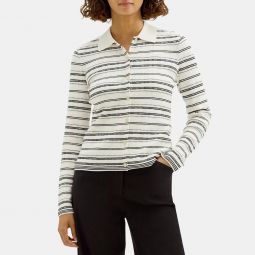 Striped Polo Cardigan in Crepe Knit