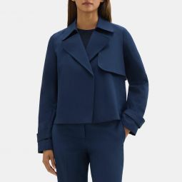 Cropped Coat in Cotton-Blend Twill