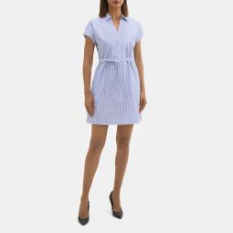 Dolman Sleeve Shirt Dress in Striped Cotton-Blend