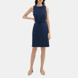 Belted Sheath Dress in Cotton-Blend Twill