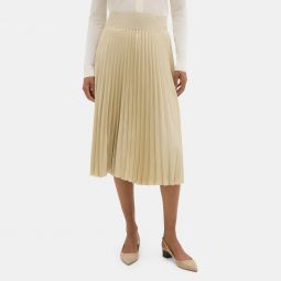 Pleated Pull-On Skirt in Crinkled Twill