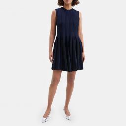 Striped Pleat Dress in Compact Stretch Knit