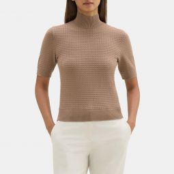 Mock Neck Short-Sleeve Sweater in Stretch Viscose Knit