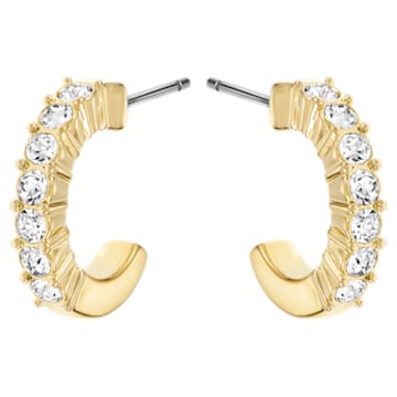 Mini Hoop Pierced Earrings, White, Gold-tone plated