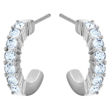 Mini Hoop Pierced Earrings, Blue, Rhodium plated