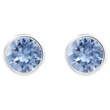 Solitaire Pierced Earrings, Blue, Rhodium plated