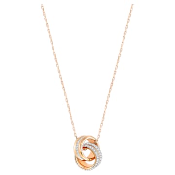 Further pendant, Pave, Intertwined circles, White, Rose gold-tone plated