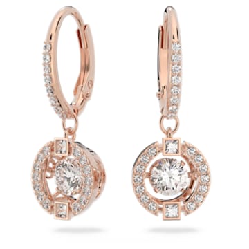 Swarovski Sparkling Dance drop earrings, Round cut, White, Rose gold-tone plated