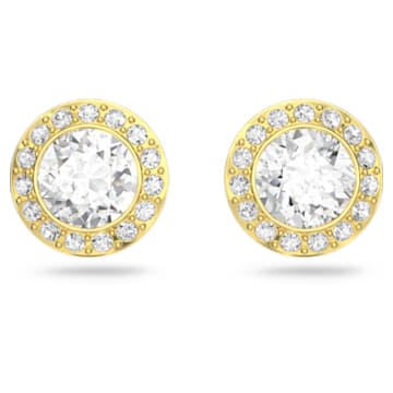 Angelic stud earrings, Round cut, White, Gold-tone plated