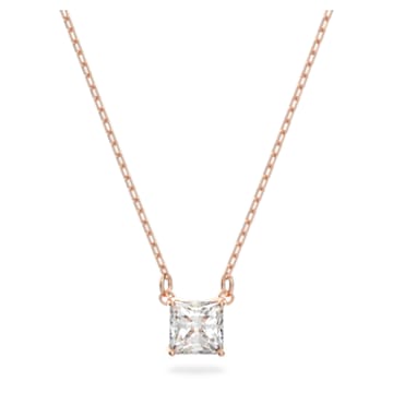 Attract necklace, Square cut, White, Rose gold-tone plated