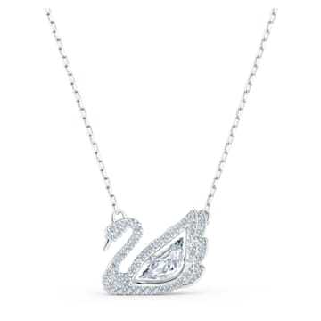 Dancing Swan necklace, Swan, White, Rhodium plated