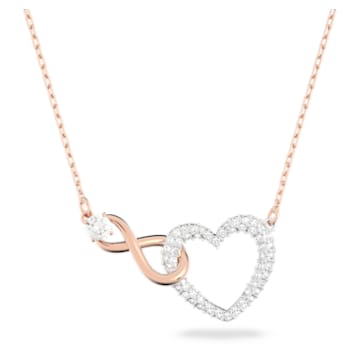 Swarovski Infinity necklace, Infinity and heart, White, Mixed metal finish