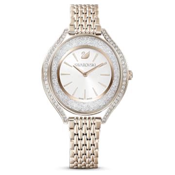 Crystalline Aura watch, Swiss Made, Metal bracelet, Gold tone, Champagne gold-tone finish