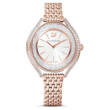 Crystalline Aura watch, Swiss Made, Metal bracelet, Rose gold tone, Rose gold-tone finish