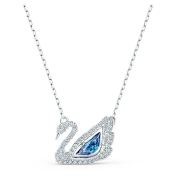 Dancing Swan necklace, Swan, Blue, Rhodium plated