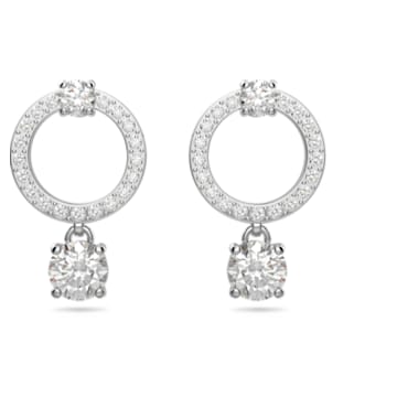 Attract hoop earrings, Round cut, White, Rhodium plated