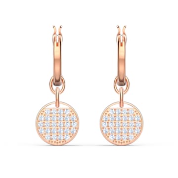 Ginger drop earrings, White, Rose gold-tone plated