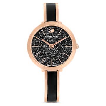 Crystalline Delight watch, Swiss Made, Metal bracelet, Black, Rose gold-tone finish