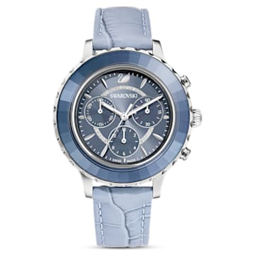 Octea Lux Chrono watch, Swiss Made, Leather strap, Blue, Stainless steel