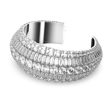 Hyperbola cuff, Mixed cuts, White, Rhodium plated