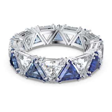 Ortyx cocktail ring, Triangle cut, Blue, Rhodium plated
