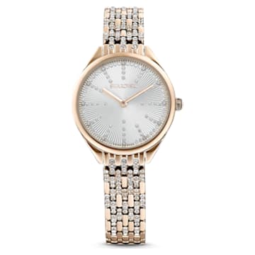 Attract watch, Swiss Made, Pave, Crystal bracelet, Gold tone, Champagne gold-tone finish