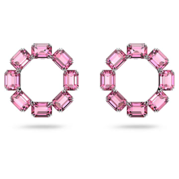 Millenia hoop earrings, Octagon cut, Pink, Rhodium plated