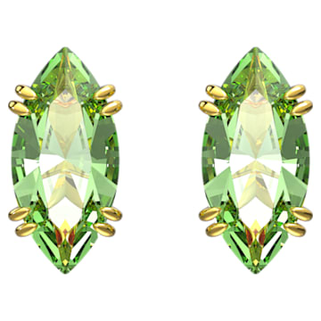 Gema stud earrings, Kite cut, Green, Gold-tone plated