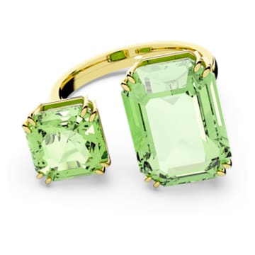 Millenia open ring, Octagon cut, Green, Gold-tone plated