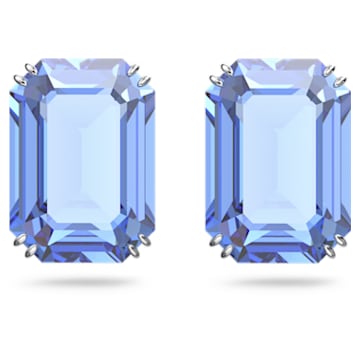 Millenia stud earrings, Octagon cut, Blue, Rhodium plated