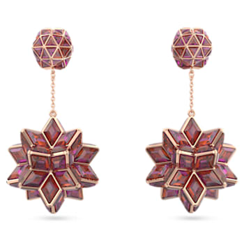 Curiosa drop earrings, Geometric cut, Pink, Rose gold-tone plated
