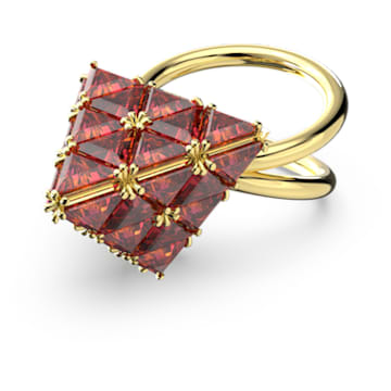 Curiosa cocktail ring, Triangle cut, Red, Gold-tone plated