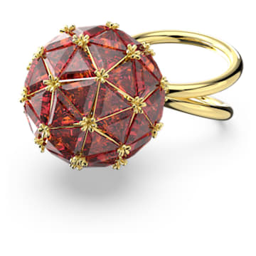 Curiosa cocktail ring, Triangle cut, Round shape, Red, Gold-tone plated