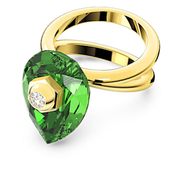Numina ring, Pear cut, Green, Gold-tone plated