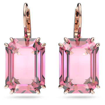 Millenia drop earrings, Octagon cut, Pink, Rose gold-tone plated