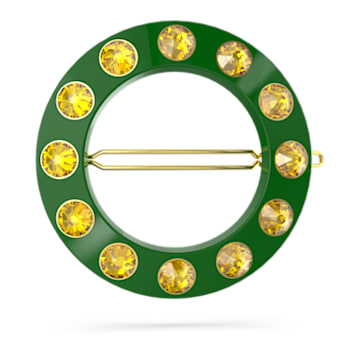 Hair clip, Round cut, Round shape, Green, Gold-tone plated