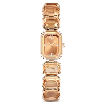 Watch, Octagon cut bracelet, Brown, Champagne gold-tone finish