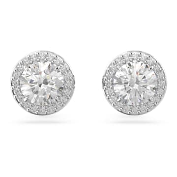 Constella stud earrings, Round cut, Pave, White, Rhodium plated