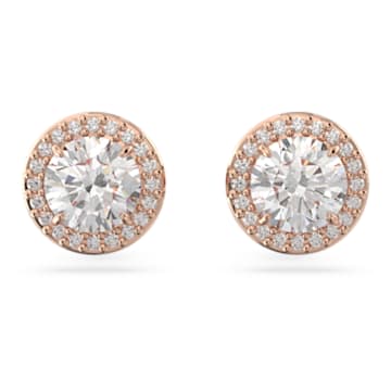 Constella stud earrings, Round cut, Pave, White, Rose gold-tone plated