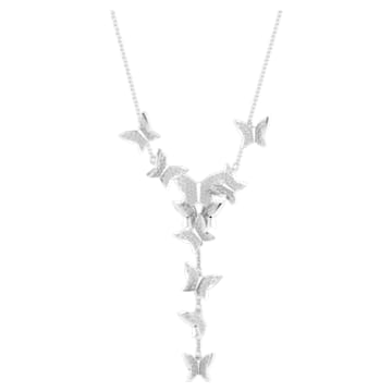 Lilia Y necklace, Butterfly, White, Rhodium plated