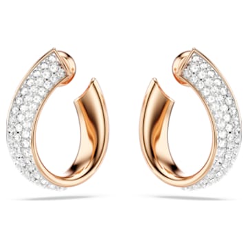 Exist hoop earrings, Small, White, Rose gold-tone plated