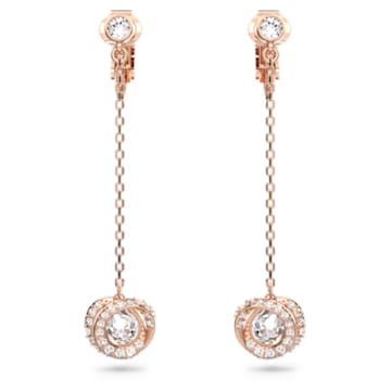 Generation clip earrings, Long, White, Rose gold-tone plated