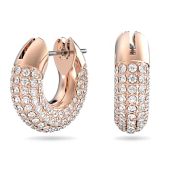 Dextera hoop earrings, Small, White, Rose gold-tone plated