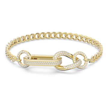 Dextera bracelet, Pave, Mixed links, White, Gold-tone plated