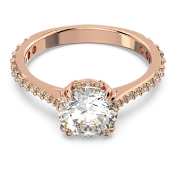 Constella cocktail ring, Round cut, Pave, White, Rose gold-tone plated