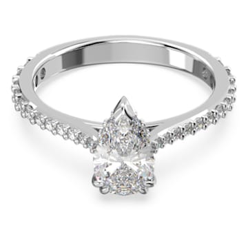 Millenia cocktail ring, Pear cut, Pave, White, Rhodium plated