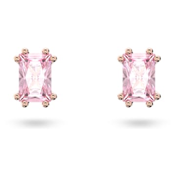 Stilla stud earrings, Rectangular cut, Pink, Rose gold-tone plated