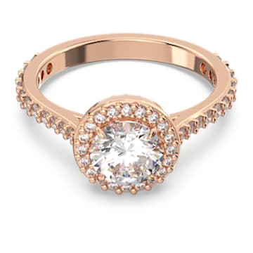 Constella cocktail ring, Round cut, Pave, White, Rose gold-tone plated