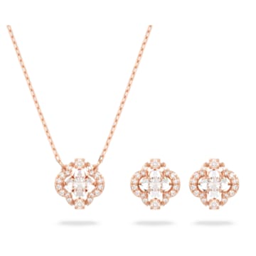 Swarovski Sparkling Dance set, Mixed cuts, Clover, White, Rose gold-tone plated