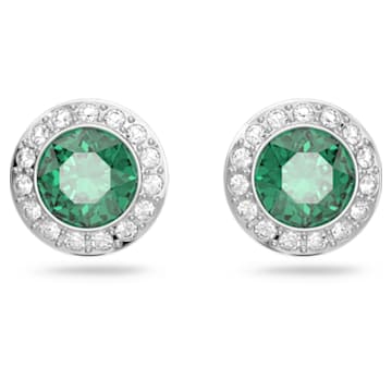 Angelic stud earrings, Round cut, Green, Rhodium plated